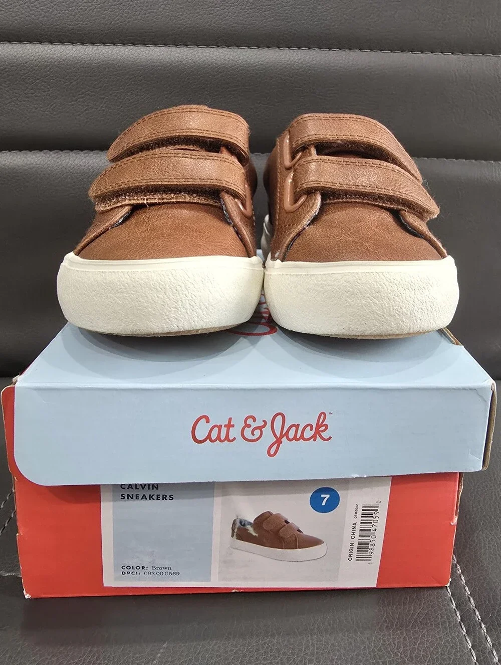 Cat & Jack Toddler Kids Boys Brown Casual Sneakers With Double Velcro Size 7T